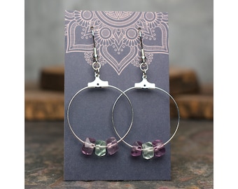 Faceted Rainbow Fluorite Rondelle Hoop Earrings | Pick your favorite pair