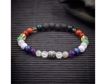 12 Chakra Crystal and Lava Rock Aromatherapy Bracelet