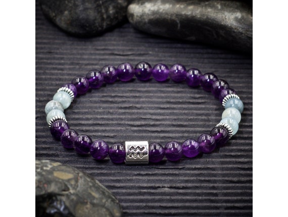 Aquarius Zodiac Bracelet with Amethyst and Aquamarine Made to order  Beaded Zodiac Bracelet