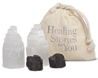 Selenite and Black Tourmaline Room Protection Sets for 2 Rooms - Healing Energy - Protective Stones