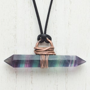 Rainbow Fluorite Pendant Necklace | Double Terminated Fluorite Point Pendant | Electroformed Rainbow Fluorite and Copper Pendant Necklace