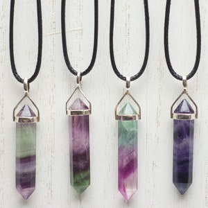 Rainbow Fluorite Double Terminated Mini Point Pendant in Sterling Silver | Choose the exact Pendant you want | Fluorite Necklace