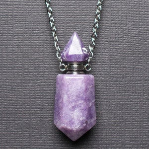 Lepidolite Faceted Crystal Bottle Pendant Necklace | Gemstone Perfume Bottle Pendant Necklace