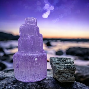 Violet Shield Selenite and Black Tourmaline Room Protection Set for 1 Room | Healing Energy | Protective Crystals