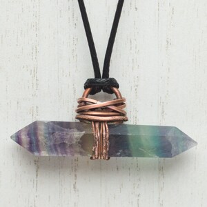 Rainbow Fluorite Pendant Necklace | Double Terminated Fluorite Point Pendant | Electroformed Rainbow Fluorite and Copper Pendant Necklace