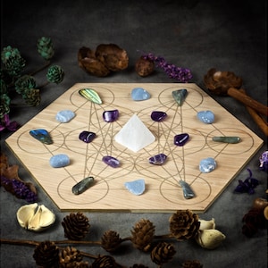 Large Strengthen Spiritual Power Crystal Grid Set | Crystals to enhance spiritual awareness | Sacred Geometry Grid | Large Crystal Grid