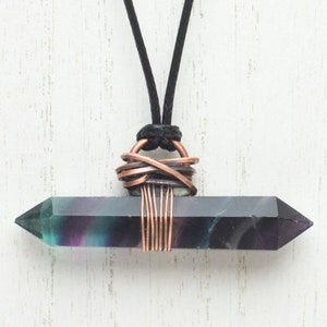 Rainbow Fluorite Pendant Necklace | Double Terminated Fluorite Point Pendant | Electroformed Rainbow Fluorite and Copper Pendant Necklace