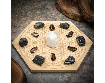 Mini Home Protection Crystal Grid Set with Selenite, Smoky Quartz, and Black Tourmaline