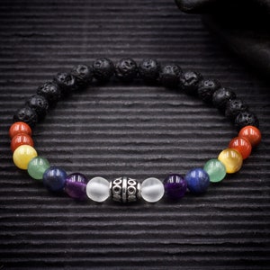 Pulsera de roca de lava de cristal de 7 chakras / Pulsera curativa de cristal de chakra / Pulsera de piedra de lava de chakra / Pulsera de aromaterapia de cristal de 7 chakras