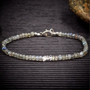 Faceted Labradorite and Herkimer Diamond Mini Crystal Bracelet | Tiny Crystal Beaded Bracelet | Stimulates intuition and psychic gifts
