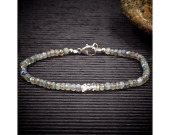 Braccialetto in mini cristallo sfaccettato con labradorite e diamanti Herkimer