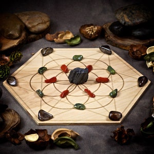 Large Protection and Grounding Crystal Grid Set | Sacred Geometry Grid Board | Crystal Grid Kit | Protection Crystals | Grounding Crystals