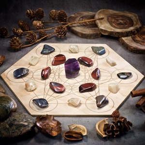Large Rekindle Passion Crystal Grid Set | Crystal Grid Kit | Sacred Geometry Grid Board with Crystals to bring more passion into your life