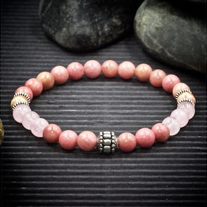 Attract Love Intention Bracelet with Rhodonite, Rose Quartz & Rhodochrosite | Choose your Size - Made to Order | Beaded Intention Bracelet