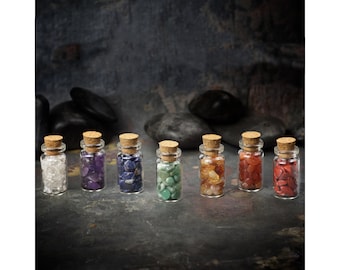 7 Chakra Mini Crystal Apothecary Set in Glass Bottles