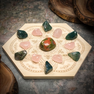 Fertility Boost / Healthy Pregnancy Mini Crystal Grid Set with Unakite, Rose Quartz, & Moss Agate | Crystal Grid Kit | Crystal Travel Grid