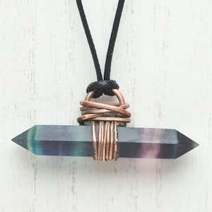 Rainbow Fluorite Pendant Necklace | Double Terminated Fluorite Point Pendant | Electroformed Rainbow Fluorite and Copper Pendant Necklace