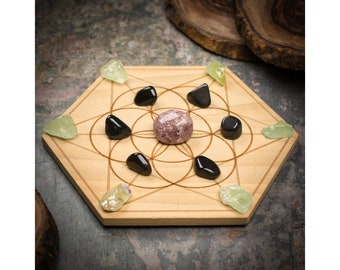Panic and Anxiety Relief Mini Crystal Grid Set with Pink Aventurine, Black Onyx & Green Calcite | Mini Travel Grid | Crystal Grid Kit