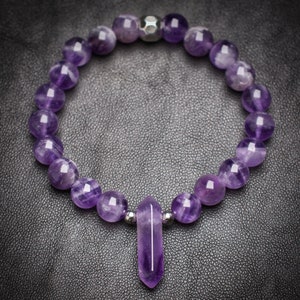 Chevron Amethyst Point Bracelet | Double Terminated Amethyst Point Beaded Bracelet