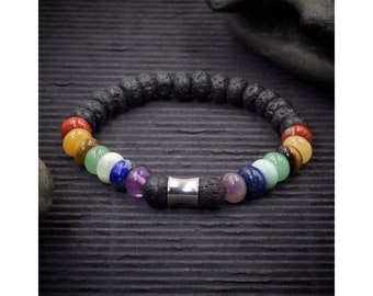 Bracelet d'aromathérapie en cristal de 7 chakras et pierre de lave