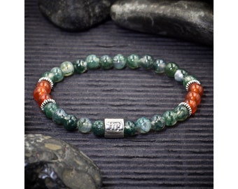 Virgo Zodiac Bracelet with Moss Agate and Carnelian