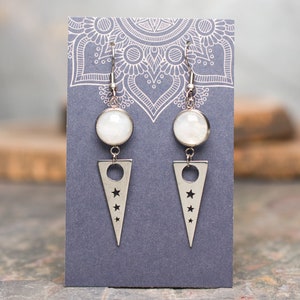 Moonstone Triple Star Triangle Stainless Steel Earrings | Crystal Earrings | Pierced Earrings