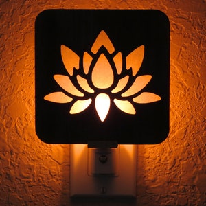 Lotus Flower Wood Night Light - Handmade Decorative Night Light, Hallway Light, Kitchen Nite Lite, Bedroom Nightlight, Lotus Blossom Light
