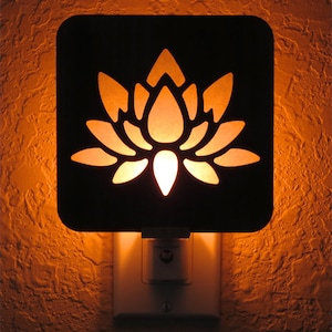 Lotus Flower Wood Night Light - Handmade Decorative Night Light, Hallway Light, Kitchen Nite Lite, Bedroom Nightlight, Lotus Blossom Light