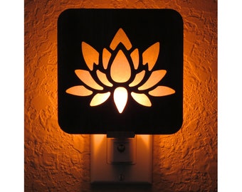 Lotus Flower Wood Night Light - Handmade Decorative Night Light, Hallway Light, Kitchen Nite Lite, Bedroom Nightlight, Lotus Blossom Light