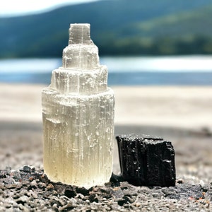 Selenite and Black Tourmaline Room Protection Set for 1 Room | Healing Energy | Protective Crystals
