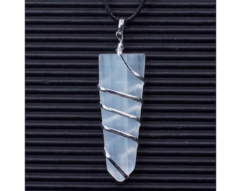 Selenite Wire Wrapped Flat Point Pendant