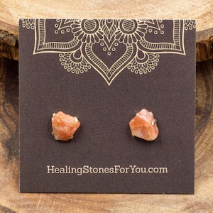 Sunstone and Sterling Silver Crystal Stud Earrings | Rough Crystal Pierced Earrings | Rough Crystal Studs | Pick your favorite pair