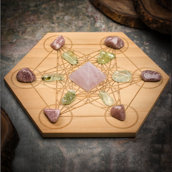 Mini Attract Love Crystal Grid Set with Rose Quartz, Prehnite, and Pink Aventurine