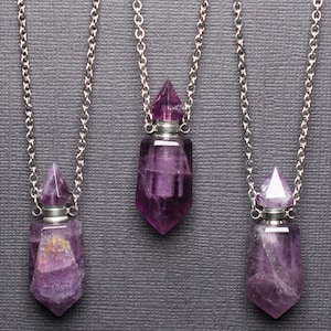 Amethyst Faceted Crystal Bottle Pendant Necklace - Pick the Exact Pendant you want | Gemstone Perfume Bottle Pendant Necklace