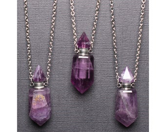 Collana con ciondolo a forma di bottiglia di profumo in cristallo sfaccettato di ametista: scegli esattamente il ciondolo che desideri