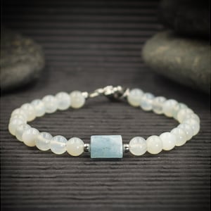 Aquamarine and Moonstone Beaded Bracelet | Made to Order | Healing Crystal Beaded Bracelet | Sharpens Intuition and Opens Clairvoyance