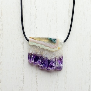 Amethyst Geode Slice Reversible Pendant | Amethyst Talisman Necklace | Amethyst Stalactite Pendant | Handmade Crystal Necklace