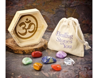 7 Chakra Crystal Balance Set with choice of Handmade Wood Dish