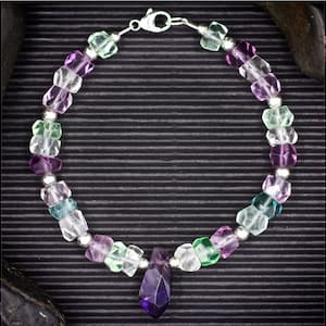 Faceted Rainbow Fluorite Rondelle and Amethyst Bracelet | Made to Order | Healing Crystal Beaded Bracelet | Enhance psychic gifts