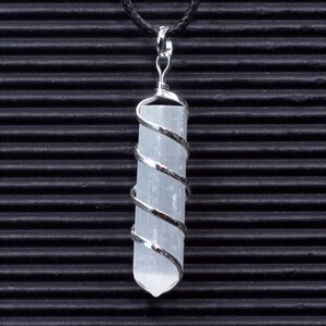Selenite Coil Wrapped Point Pendant | Natural Selenite Necklace
