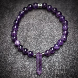 Amethyst Point Bracelet | Double Terminated Amethyst Point Beaded Bracelet