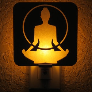 Meditation Figure Wood Night Light - Handmade Decorative Night Light, Hallway Light, Kitchen Nite Lite, Bedroom Nightlight, Zen Night Light