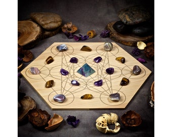 Large Break Addictions Crystal Grid Set | Crystal Grid Kit | Sacred Geometry Grid Board with Crystals for Addiction Relief