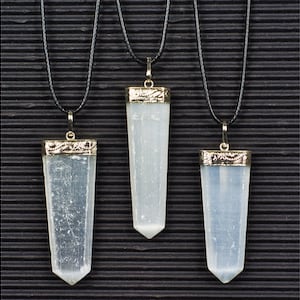 Natural Selenite Flat Point Pendant | Selenite Necklace