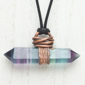 Rainbow Fluorite Pendant Necklace | Double Terminated Fluorite Point Pendant | Electroformed Rainbow Fluorite and Copper Pendant Necklace