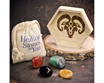 Aries Zodiac Sign Crystal Set with optional Wood Dish