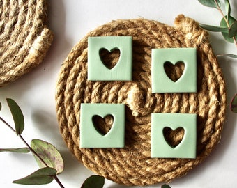 Square heart magnets, fridge magnets, heart magnets, green magnets