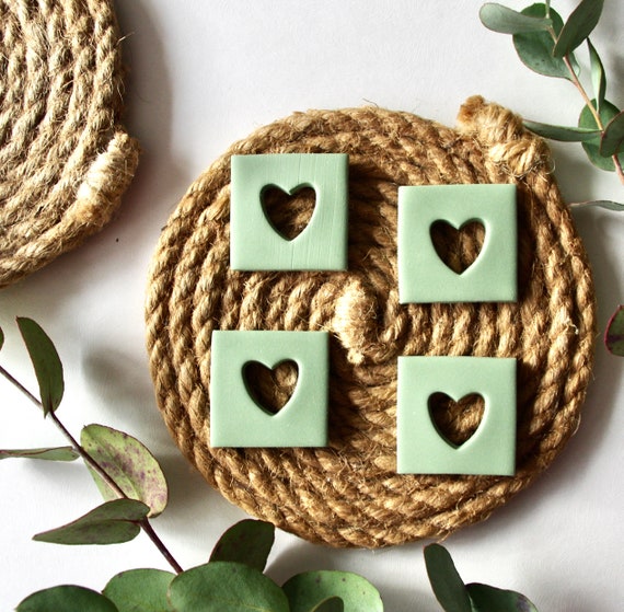 Square Heart Magnets, Fridge Magnets, Heart Magnets, Green Magnets 