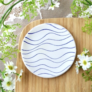 Wave trinket dish, coastal ring dish, blue wave bowl, clay bowl