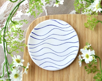 Blue Wave Trinket Dish: Coastal Clay Ring Bowl (85mm)